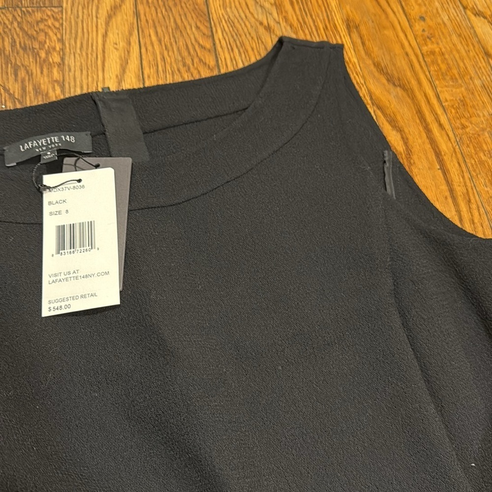 NWT Lafayette 148 crepe bateau neck shift dress 100% wool black size 8 office - Picture 8 of 9